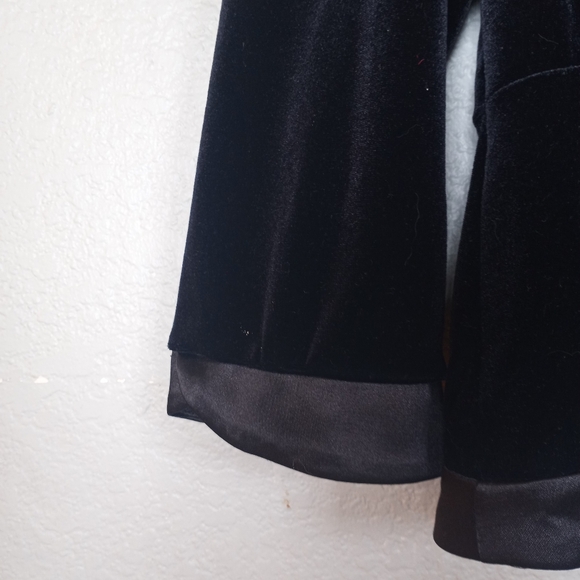 Vintage Black Velvet Satin Bow Snap Front Festive Holiday Christmas Jacket L - Picture 3 of 8